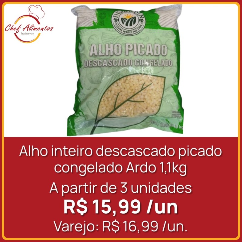 Alho inteiro descascado picado congelado Ardo 1,1kg