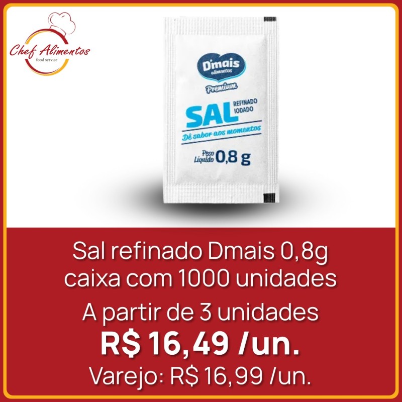 Sal refinado Dmais sachê 0,8g