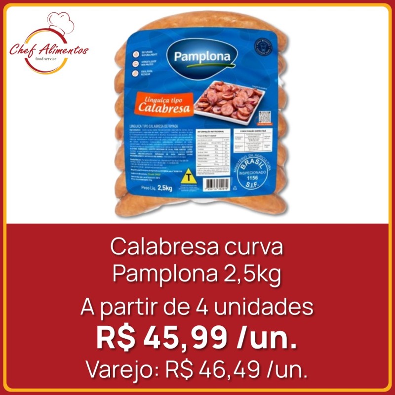 Calabresa Curva Pamplona - pacote 2,5 kg