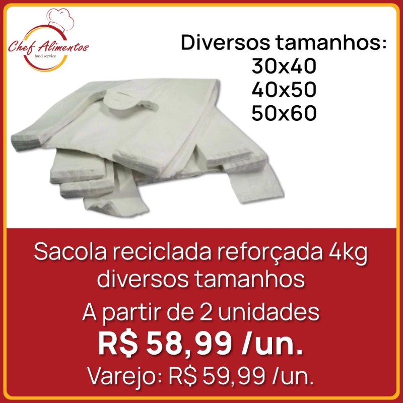Sacola reciclada reforçada 4kg - diversos tamanhos