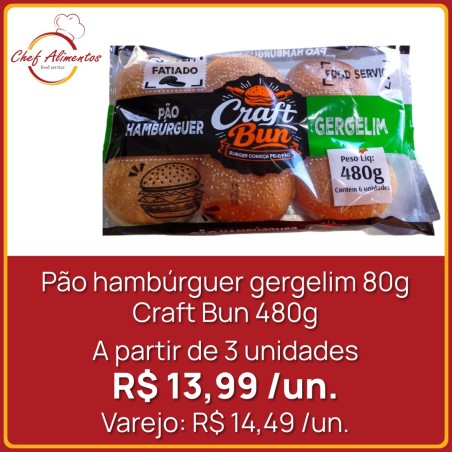 Pão hambúrguer gergelim 80g Craft Bun 480g