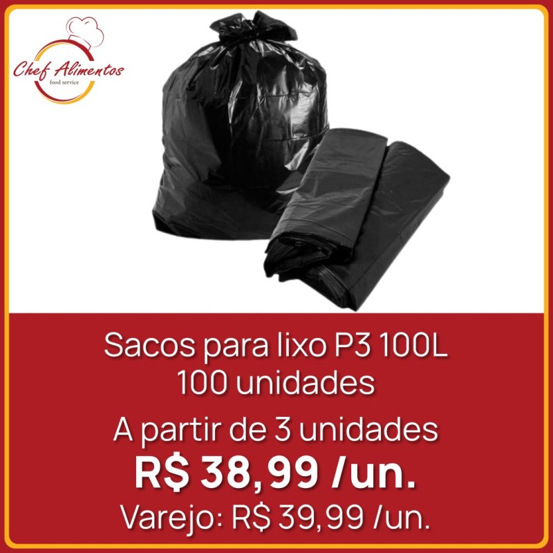 Saco para Lixo P3 100 litros 100 unidades