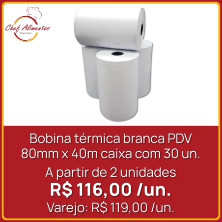 Bobina térmica branca PDV 80mm x 40m - 30un.