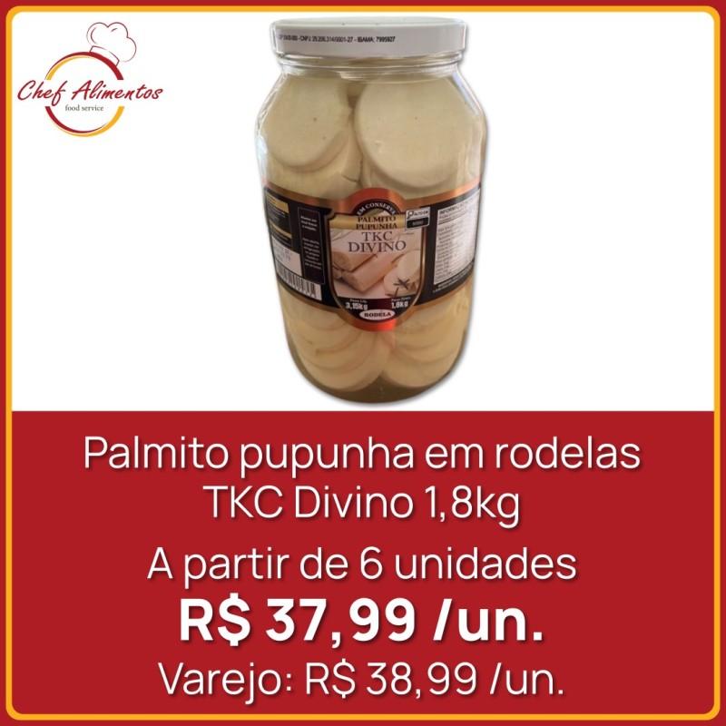 Palmito pupunha em rodelas TKC Divino 1,8kg