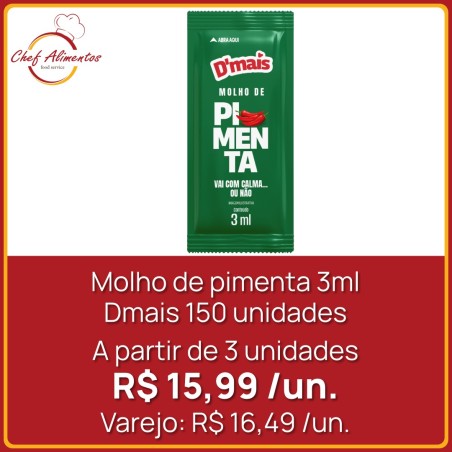 Sachê molho de pimenta 3ml Dmais 150 un.