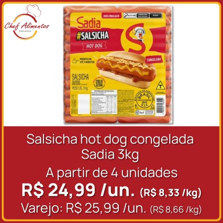 Salsicha hot dog congelada Sadia 3kg