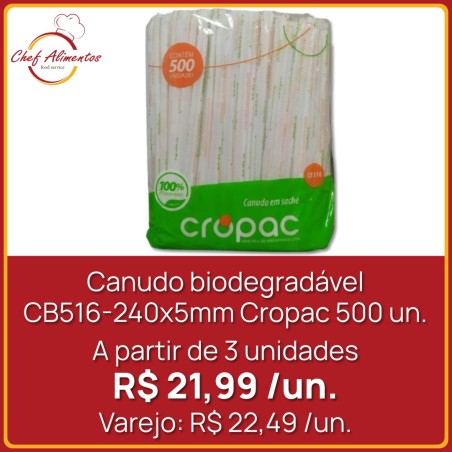 Canudo biodegradável CB516 240x5mm Cropac 500 un.