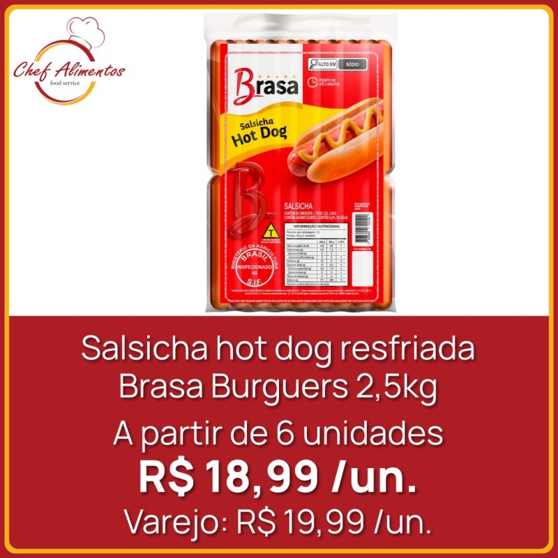 Salsicha hot dog resfriada Brasa Burguers 2,5kg
