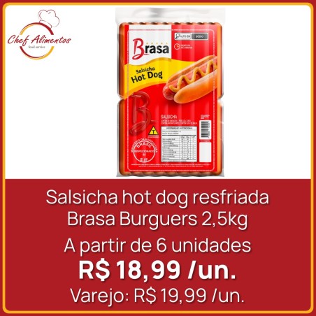 Salsicha hot dog resfriada Brasa Burguers 2,5kg