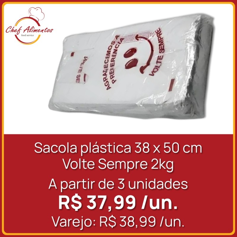 Sacola plástica 38 x 50 cm Volte Sempre 2kg